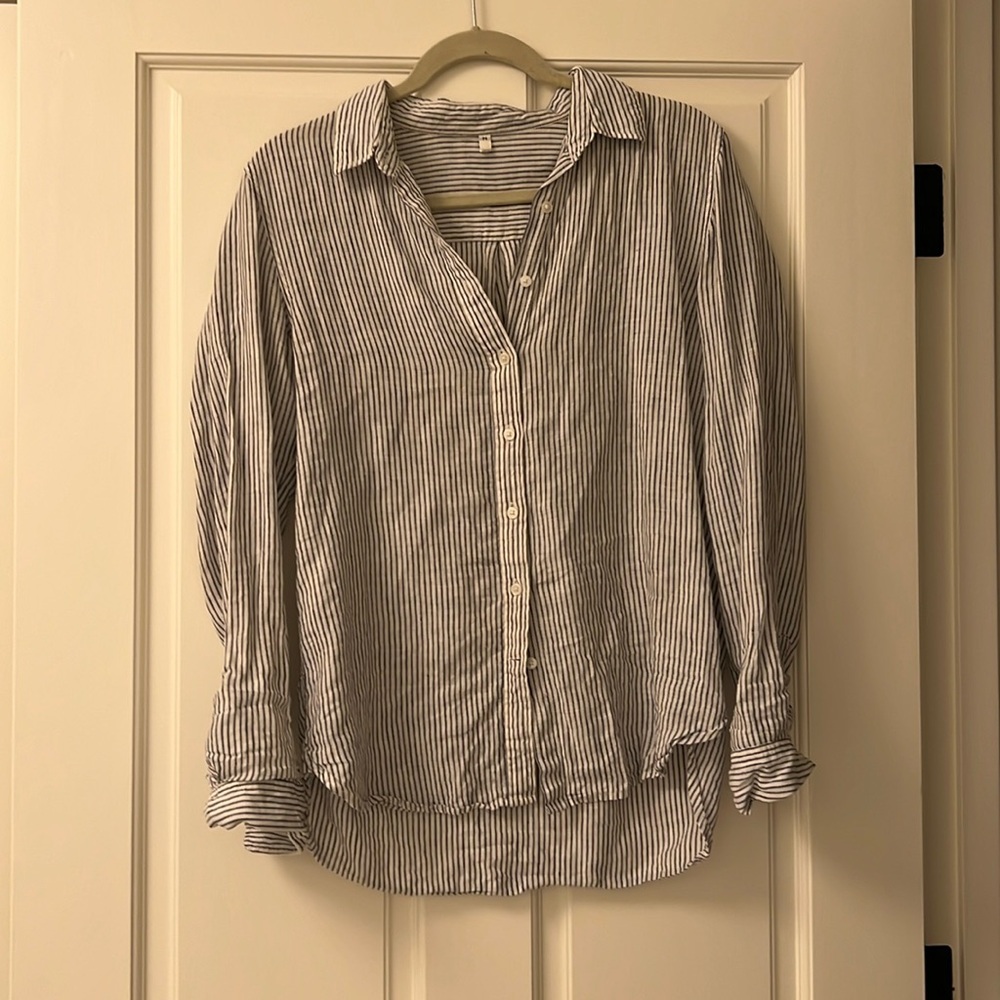 Blue and White Striped Linen Button Down